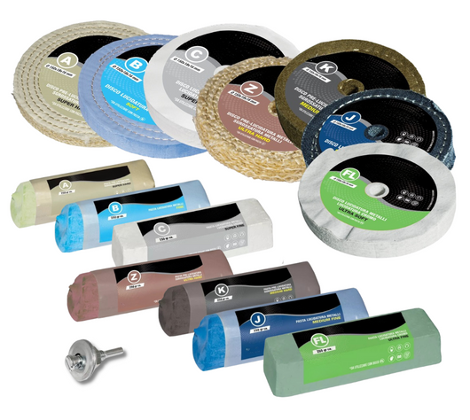 Kit Lucidatura Metalli 7 Disco 150 mm e 7 Pasta Abrasiva Lucidante 250 gr Per Lucidare a Specchio Acciaio Inox Alluminio Cromature Ottone Rame Trapano