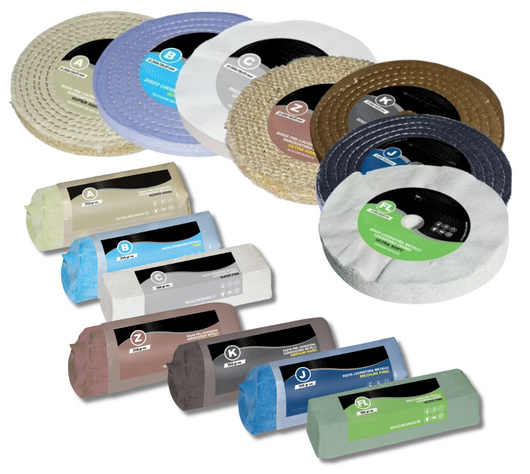 Kit Lucidatura Metalli 7 Disco 200 mm e 7 Pasta Abrasiva Lucidante 350gr Per Lucidare a Specchio Acciaio Inox Alluminio Cromature Ottone Mola Da Banco