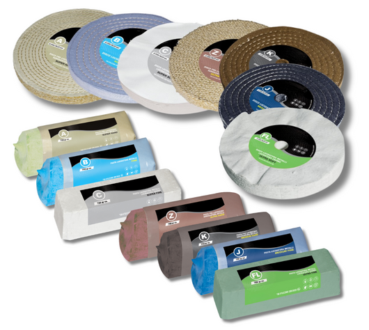 Kit Lucidatura Metalli 7 Disco 250 mm e 7 Pasta Abrasiva Lucidante 700gr Per Lucidare a Specchio Acciaio Inox Alluminio Cromature Ottone Mola Da Banco