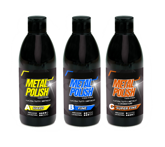Metal Polish Lucidante Kit Lucidatura 3 x 250g A-B-C Pasta Abrasiva Per Lucidare Acciaio Inox Metalli Alluminio Pulire Cromature Ottone Rame Auto Moto