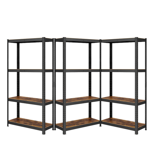 KIT 3 Scaffali stile industrial- vintage in acciaio e legno m. 75x30x150 Regolabili, per Soggiorno, Cucina, colore Marrone  e Nero