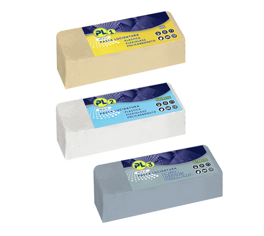 Pasta Abrasiva Per Lucidare Plexiglass Kit 3 X 1 KG PL1-PL2-PL3 Lucidatura Plastica trasparente Policarbonato Resina metacrilato lucidante Resina