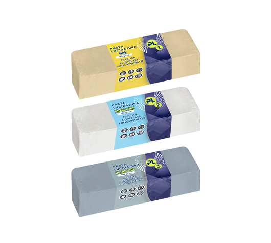 Pasta Abrasiva Per Lucidare Plexiglass Kit 3 X 150 gr PL1-PL2-PL3 Lucidatura Plastica trasparente Policarbonato Resina metacrilato lucidante Resina