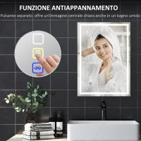 Specchio Bagno Antiappannante con Luce LED Regolabile, Speaker Bluetooth, Pulsanti Touch, 50x70 cm