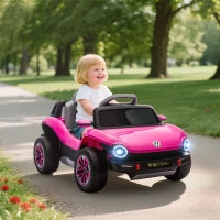 Auto Elettrica per Bambini di +3 Anni, Volkswagen E-Buggy, 12V con Telecomando 2,4 G Ruote con Sospensione, Rosa