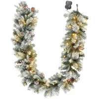 Ghirlanda Natalizia Ø25x180 cm con 50 Luci LED, Bacche e Pigne, in Plastica e Metallo, Verde e Bianco