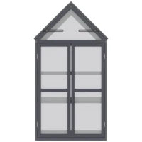 Mini Serra 3 Ripiani Orto Piante con Tetto Apribile Doppie Porte, in Legno Policarbonato, Resistente alle Intemperie, 70.5 x 42 x 132 cm, Naturale