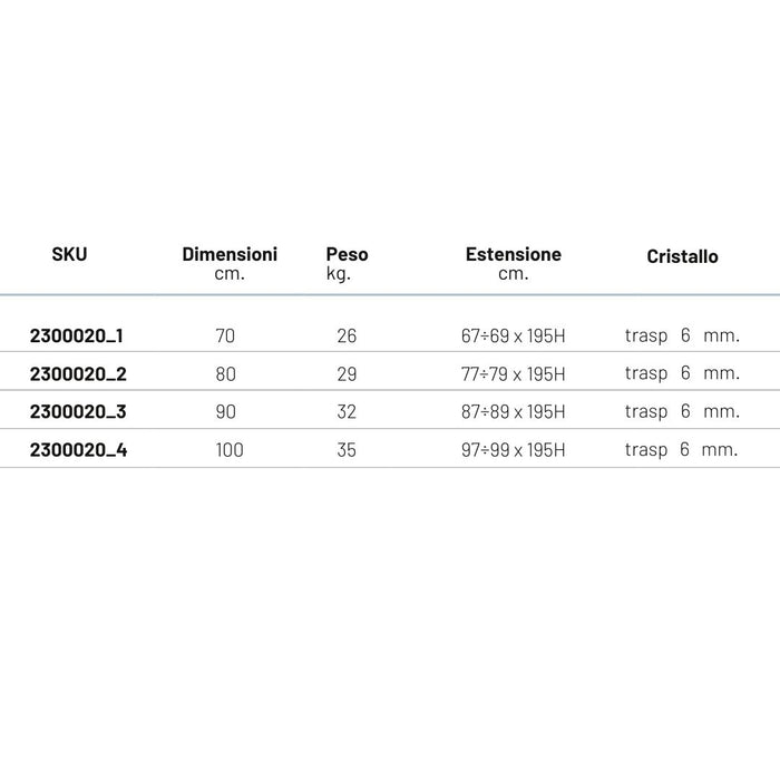 Ix box shower lato fisso calla lf116 cristallo 6 millimetri chrome *** misure 77-79xh195 cm trasparente, confezione 1