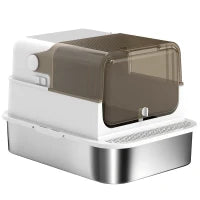 Lettiera per Gatti Chiusa in Acciaio Inossidabile, con Pala, 70 x 50 x 46,5 cm, Bianco