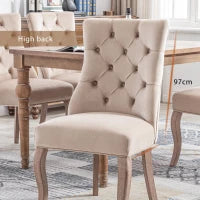 Set di 2 sedie imbottite per sala da Pranzo in Velluto con Schienale alto trapuntato a bottoni , 51x47x97 cm, Beige