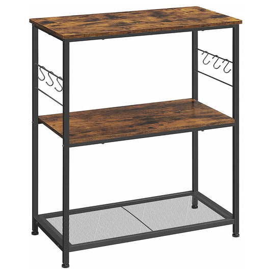 Mobile cucina isola ripiano portaoggetti supporto forno microonde con 3 ripiani aperti 6 ganci 80 x 40 x 90 cm stile industriale rustico marrone e nero 12_0003135