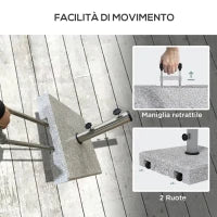 Base per Ombrellone da 28kg in Granito con Maniglia Estensibile e Rotelle, 41x41x37.5cm, Grigio
