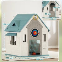 Casetta per Bambini 5 in 1 in PP Multicolore con Palla da Basket, Anelli e Freccette, 132x118x124 cm