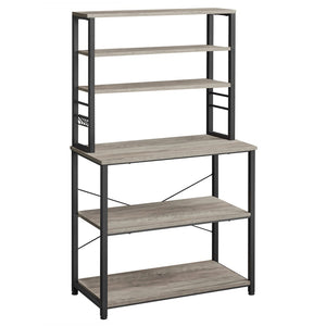 Scaffale da cucina con ripiani portaoggetti 6 ganci struttura in metallo per utensili forno a microonde stile industriale 80 x 40 x 167 cm grigio 12_0005650