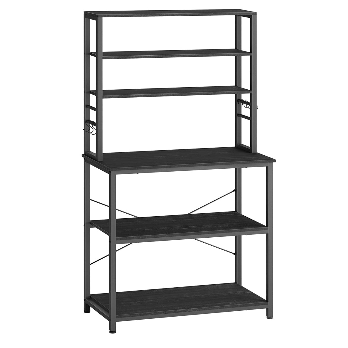 Scaffale da cucina con ripiani portaoggetti 6 ganci struttura in metallo per utensili forno a microonde stile industriale 80 x 40 x 167 cm marrone rustico e nero 12_0005647