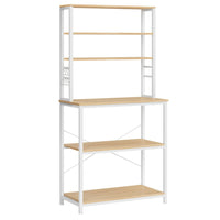 Scaffale da cucina con ripiani portaoggetti 6 ganci struttura in metallo per utensili forno a microonde stile industriale 80 x 40 x 167 cm bianco 12_0005646