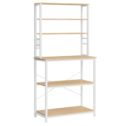 Scaffale da cucina con ripiani portaoggetti 6 ganci struttura in metallo per utensili forno a microonde stile industriale 80 x 40 x 167 cm bianco 12_0005646