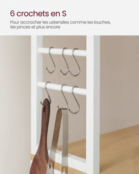 Scaffale da cucina con ripiani portaoggetti 6 ganci struttura in metallo per utensili forno a microonde stile industriale 80 x 40 x 167 cm bianco 12_0005646