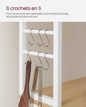 Scaffale da cucina con ripiani portaoggetti 6 ganci struttura in metallo per utensili forno a microonde stile industriale 80 x 40 x 167 cm bianco 12_0005646