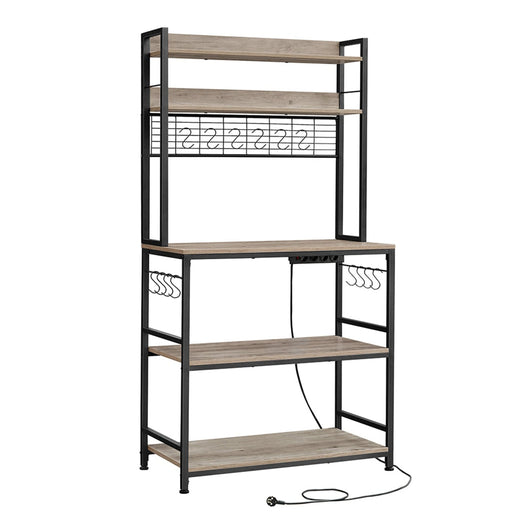 Mensola da cucina con multipresa porta microonde ripiano portaoggetti con pannello in rete 14 ganci 40 x 80 x 170 cm grigio 12_0005668