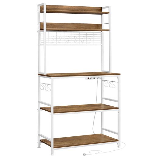 Mensola da cucina con multipresa porta microonde ripiano portaoggetti con pannello in rete 14 ganci 40 x 80 x 170 cm marrone 12_0005667