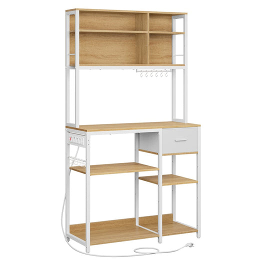 Mensola da cucina con multipresa bar con ripiani regolabili cassetto in tessuto 12 ganci 40 x 100 x 1804 cm supporto per microonde bianco 12_0005655