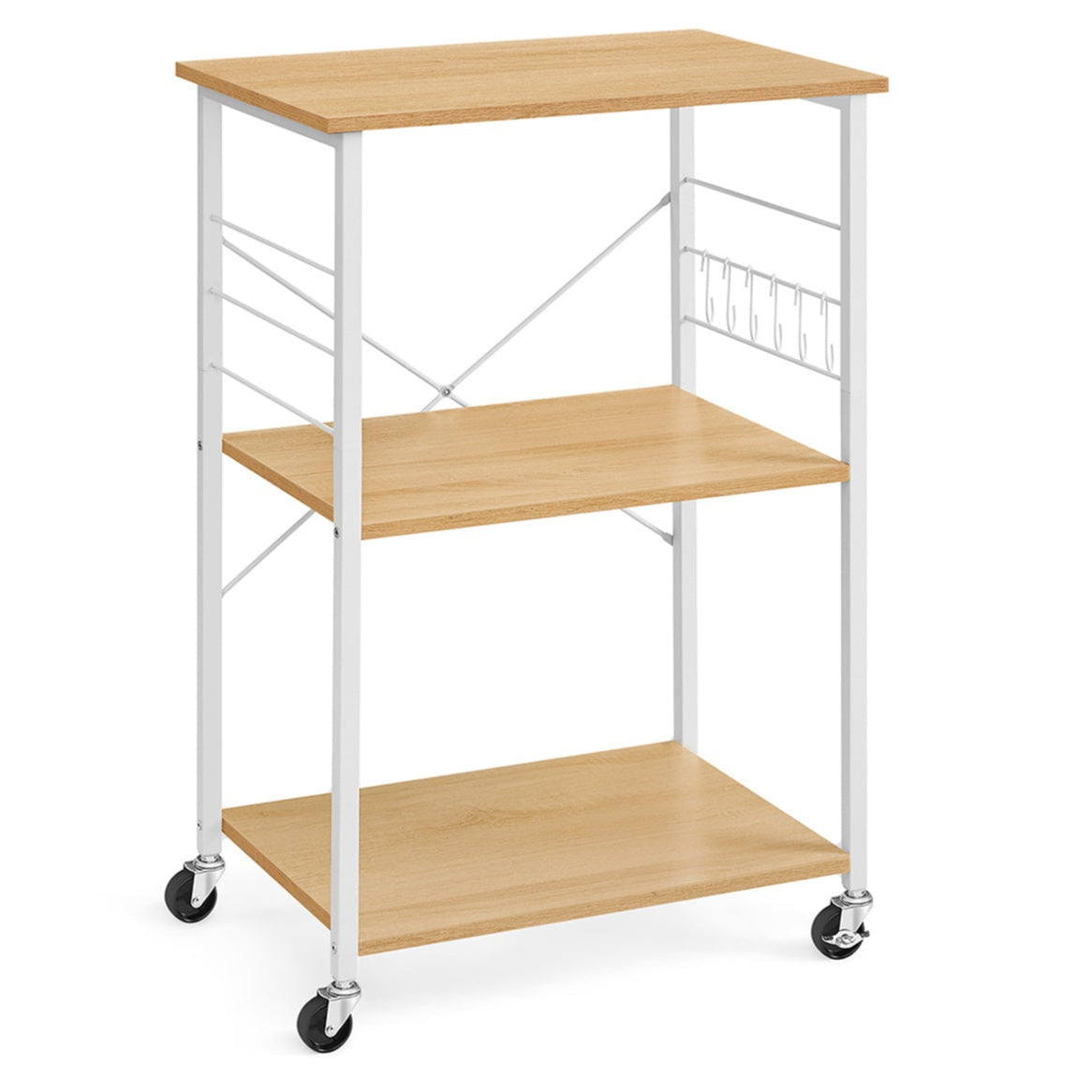 Carrello da cucina con ripiano 3 ripiani forno a microonde mini tostapane struttura in metallo con 6 ganci stile industriale marrone 12_0005676