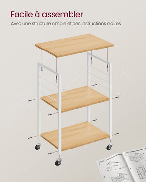Carrello da cucina con ripiano 3 ripiani forno a microonde mini tostapane struttura in metallo con 6 ganci stile industriale marrone 12_0005676