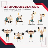 Set 2 Manubri Convertibili in Bilanciere, 25kg Totali con 12 Dischi Pesi Acciaio e Plastica Allenamento a Casa