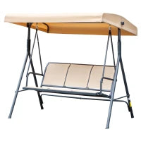 Dondolo da Giardino a 3 Posti con Tetto Inclinabile, Seduta e Schienale Ergonomici, Acciaio Resina Epossidica Textilene, Beige
