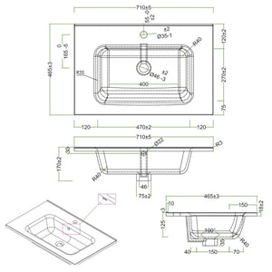 Lavabo ad incasso in ceramica bianco lucido per mobili bagno *** misure 71x46 cm, confezione 1