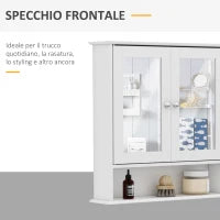 kleankin Mobiletto Armadietto a Muro con Specchio da Bagno Cucina in MDF 56 x 13 x 58cm Bianco