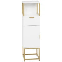 kleankin Mobile Colonna Bagno con Cassetto, Armadietto e Ripiano in Legno e Metallo, 30x30x105cm, Bianco