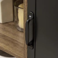 Credenza con 3 Ripiani e Armadietto, Mobile da Salotto, in Legno e Porta in Metallo, Nero