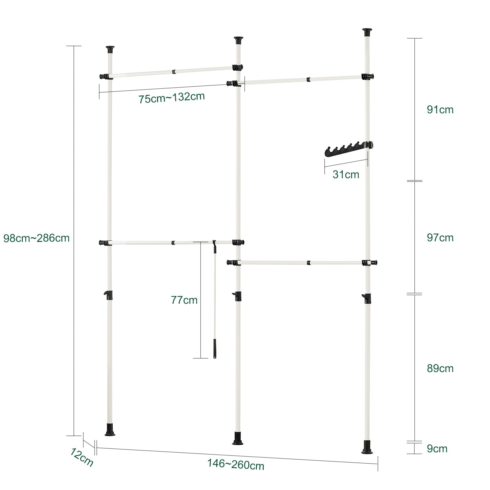 Cabina Armadio Guardaroba Componibile Appendiabiti A Terra Bianco KLS03 SoBuy