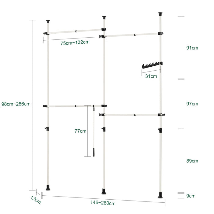 Cabina Armadio Guardaroba Componibile Appendiabiti A Terra Bianco KLS03 SoBuy