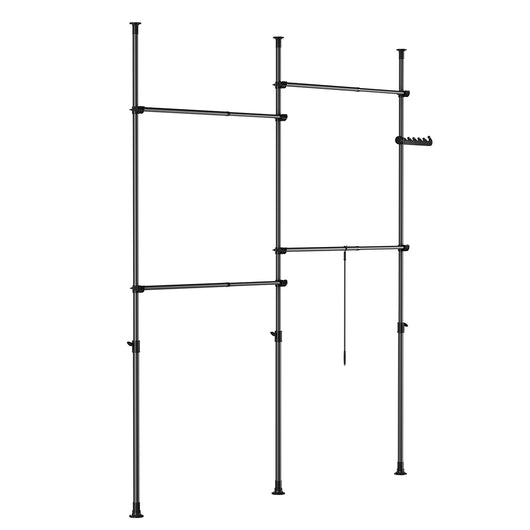 SoBuy KLS03-II-SCH Telescopic Appendiabiti da Terra, Robusto Stand Appendiabiti con Aste, Armadio Aperto Regolabile per Camera da Letto, Porta Abiti Nero
