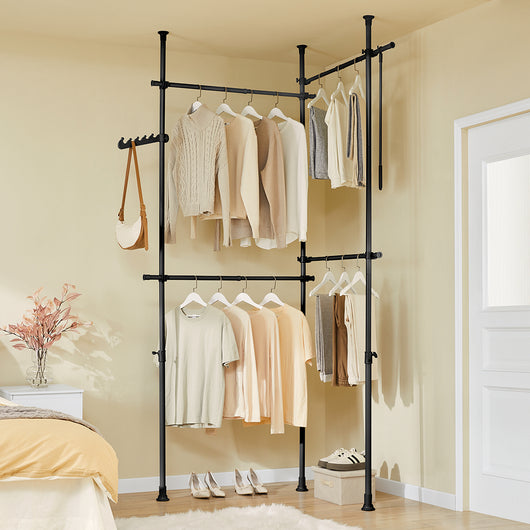 SoBuy KLS03-II-SCH Telescopic Appendiabiti da Terra, Robusto Stand Appendiabiti con Aste, Armadio Aperto Regolabile per Camera da Letto, Porta Abiti Nero