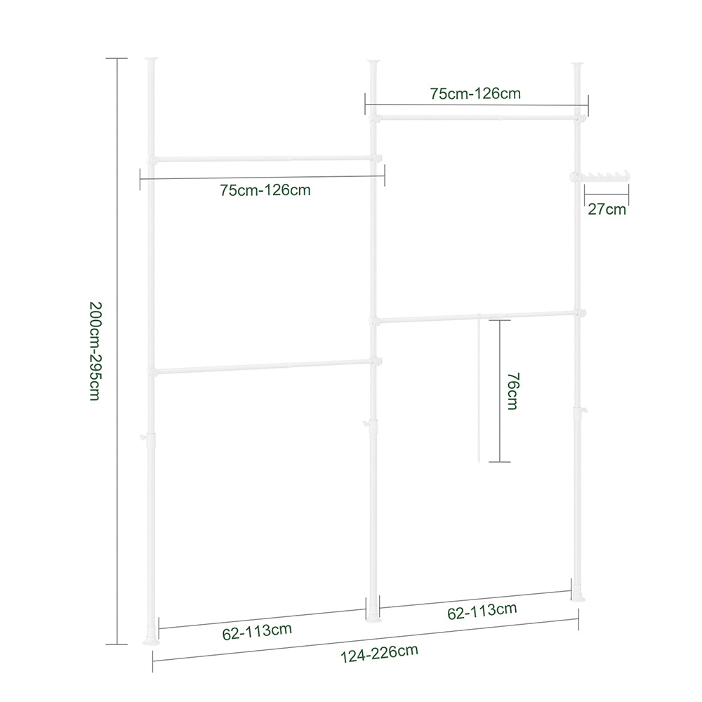 SoBuy KLS03-II-W Telescopic Appendiabiti da Terra, Robusto Stand Appendiabiti con Aste, Armadio Aperto Regolabile per Camera da Letto, Bianco