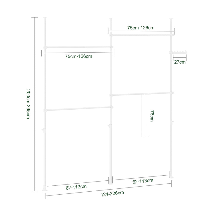 SoBuy KLS03-II-W Telescopic Appendiabiti da Terra, Robusto Stand Appendiabiti con Aste, Armadio Aperto Regolabile per Camera da Letto, Bianco