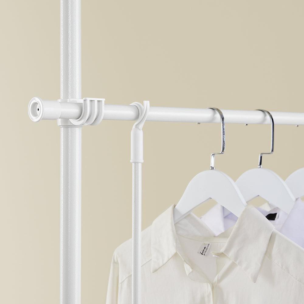 SoBuy KLS03-II-W Telescopic Appendiabiti da Terra, Robusto Stand Appendiabiti con Aste, Armadio Aperto Regolabile per Camera da Letto, Bianco