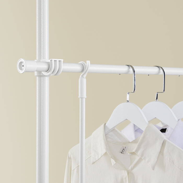 SoBuy KLS03-II-W Telescopic Appendiabiti da Terra, Robusto Stand Appendiabiti con Aste, Armadio Aperto Regolabile per Camera da Letto, Bianco
