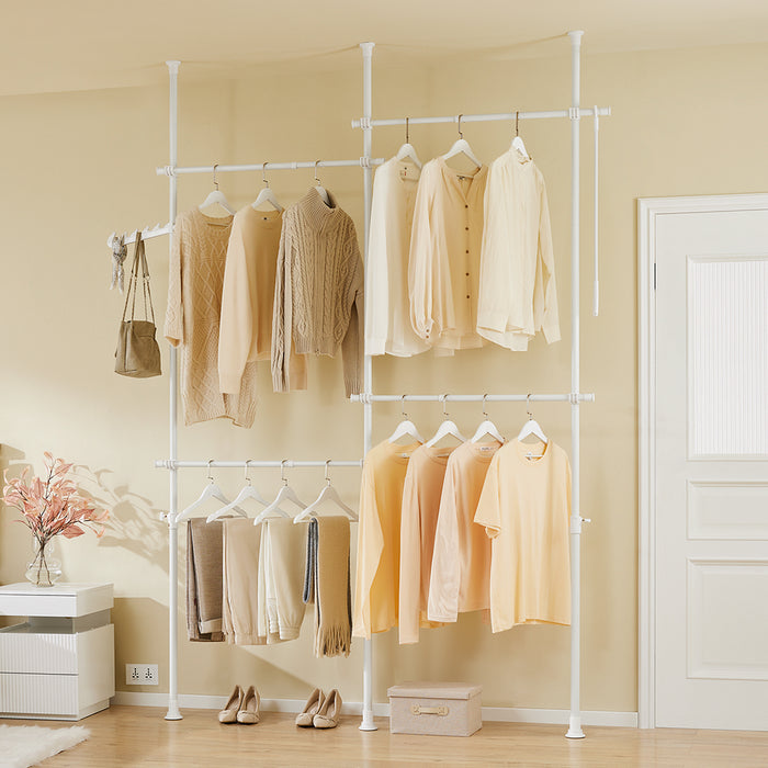 SoBuy KLS03-II-W Telescopic Appendiabiti da Terra, Robusto Stand Appendiabiti con Aste, Armadio Aperto Regolabile per Camera da Letto, Bianco