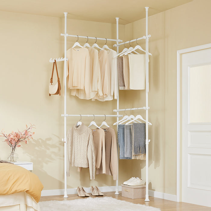 SoBuy KLS03-II-W Telescopic Appendiabiti da Terra, Robusto Stand Appendiabiti con Aste, Armadio Aperto Regolabile per Camera da Letto, Bianco