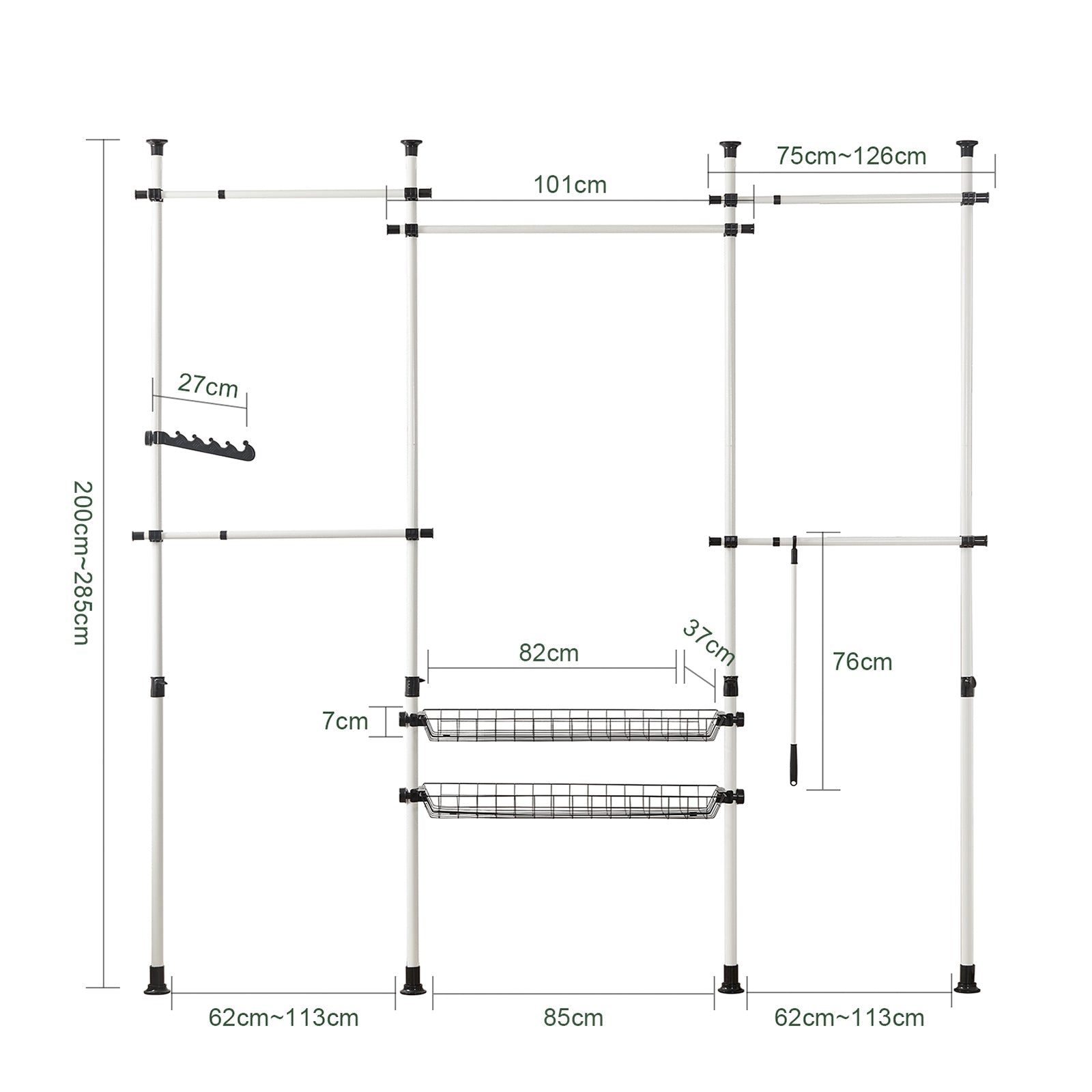 Cabina Armadio Guardaroba Componibile, Altezza E Lunghezza Regolabile Bianco KLS04