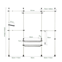Cabina Armadio Guardaroba Componibile, Altezza E Lunghezza Regolabile Bianco KLS04