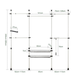 Cabina Armadio Guardaroba Componibile, Altezza E Lunghezza Regolabile Bianco KLS04