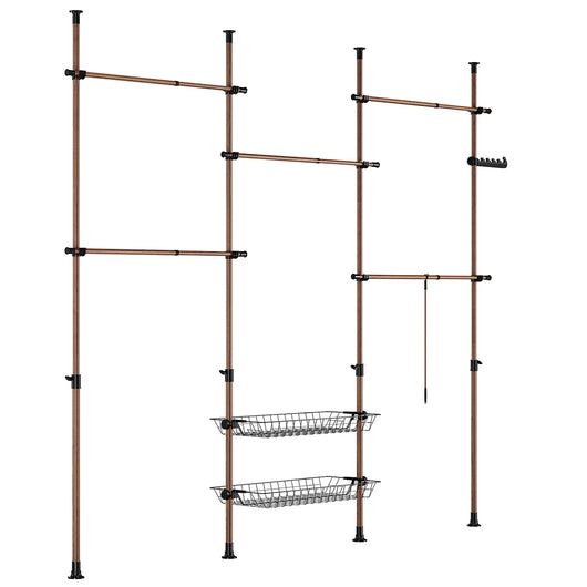 SoBuy | Appendiabiti da Terra Telescopico Venatura del Legno | Appendiabiti in Piedi | Armadio Aperto Regolabile | 331.8x37.0x295.0 cm | Capacità di carico 65 kg | KLS04-II-BR