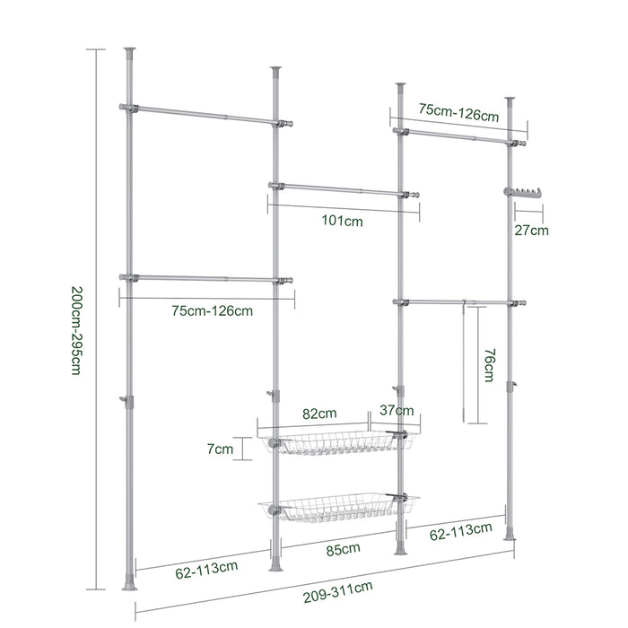 SoBuy Cabina armadio regolabile 311x37x295cm KLS04-II-HG