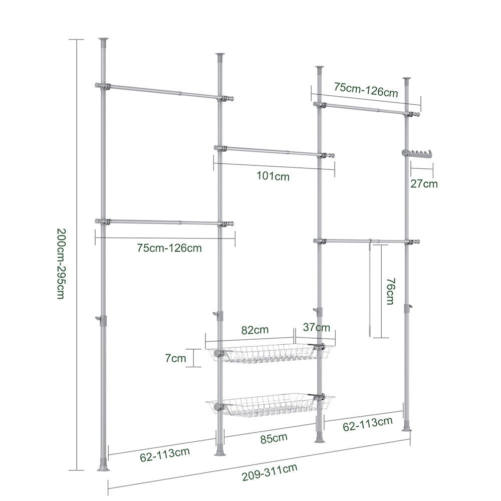 SoBuy Cabina armadio regolabile 311x37x295cm KLS04-II-HG